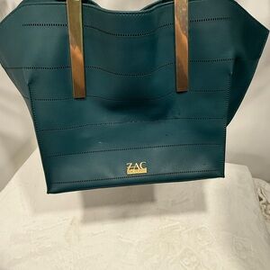 Zac Posen Teal Leather Tote Bag Gold Hardware. Rare!!